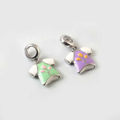 Purple Floral Shirt Charm in 925 Silver