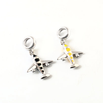 Black Airplane Charm in 925 Silver | Travel Enamel Pendant