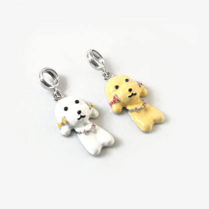 Yellow Dog Charm Pendant with Pink Bows – 925 Sterling Silver Enamel Jewelry