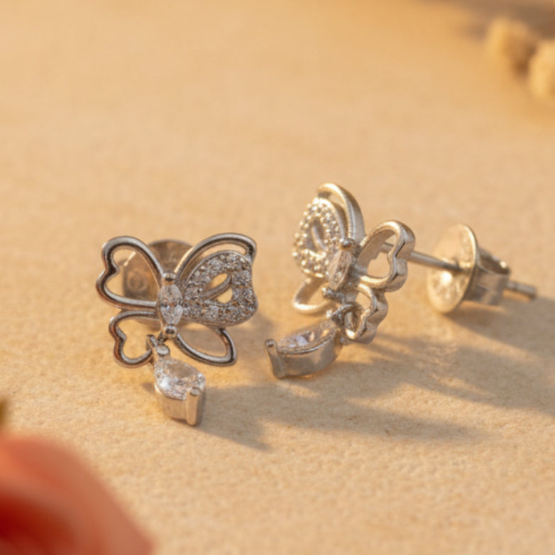 925 Silver Butterfly CZ Drop Earrings