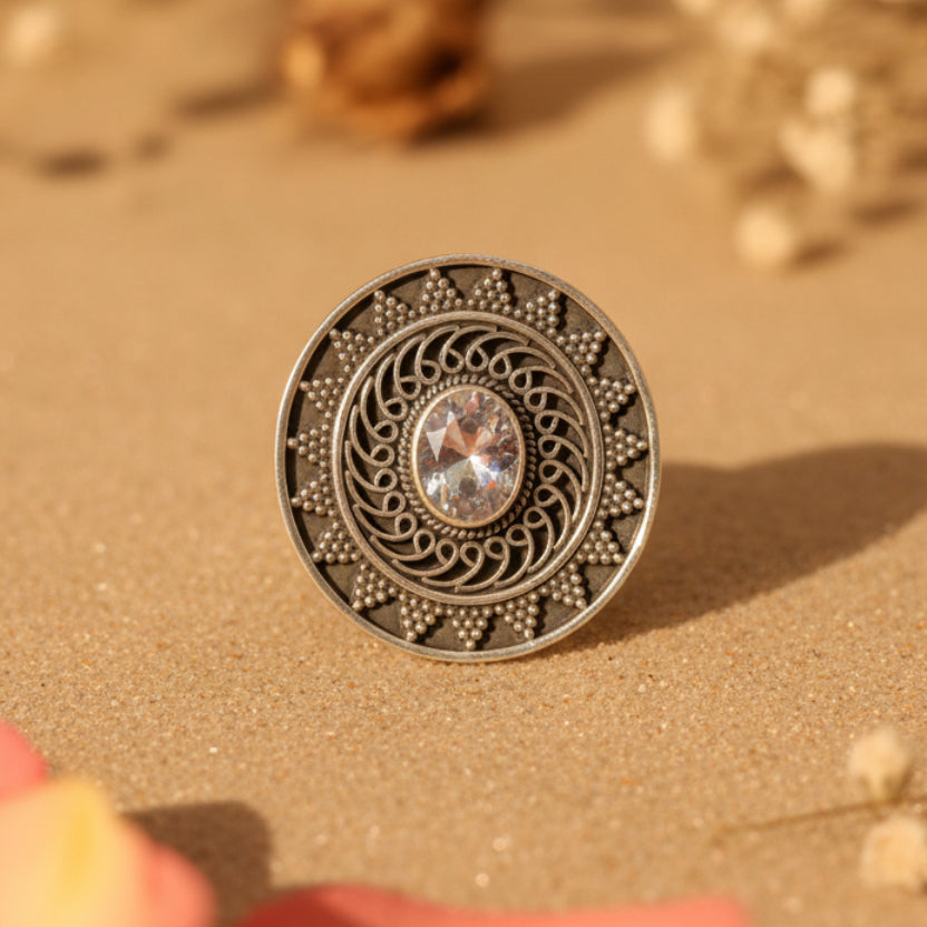 Chakra Silver Mandala Ring