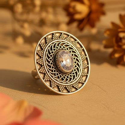 Chakra Silver Mandala Ring