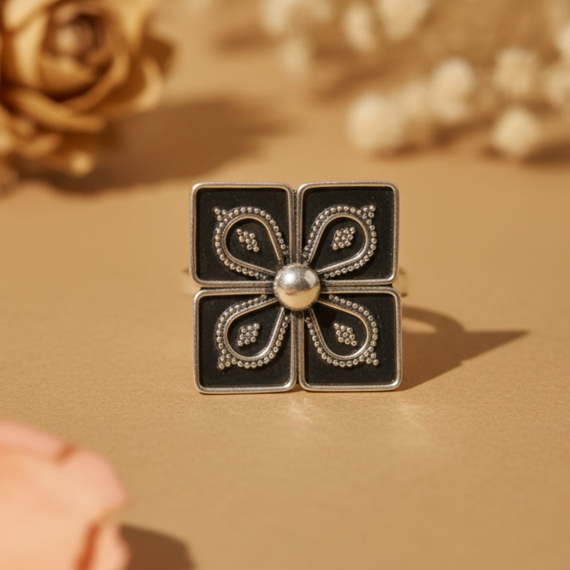 Chaukor Floral Silver Ring
