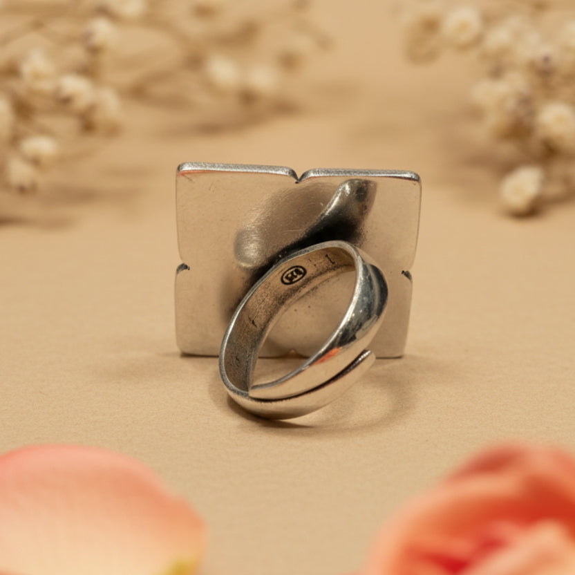 Chaukor Floral Silver Ring