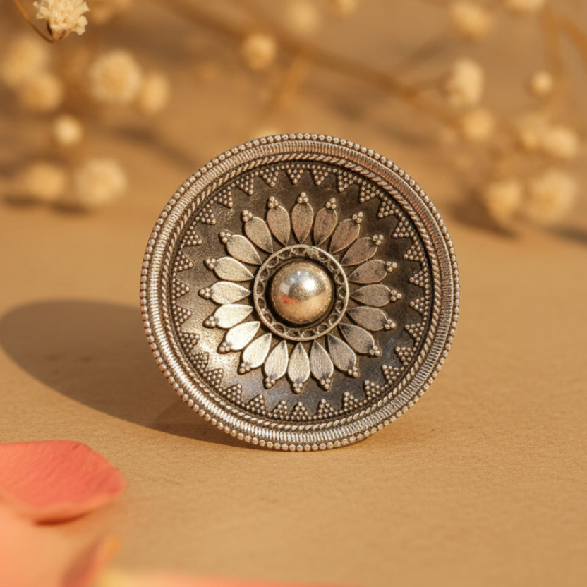 Padma Floral Silver Ring