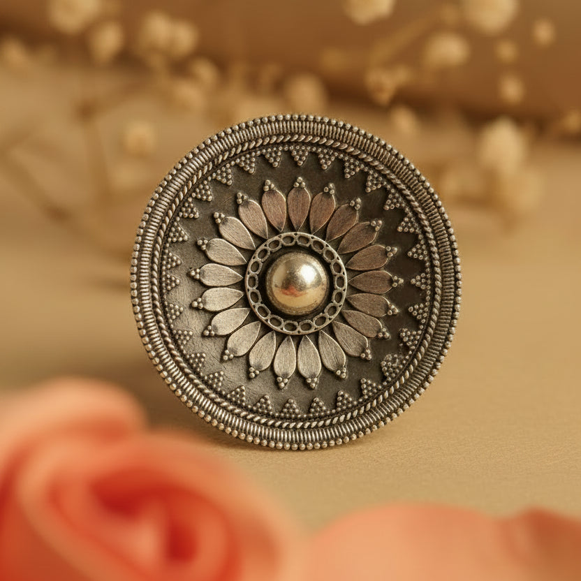 Padma Floral Silver Ring