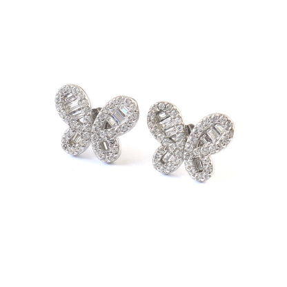 Butterfly Silver Stud Earrings – Sparkling CZ Baguette Butterfly Earrings for Women