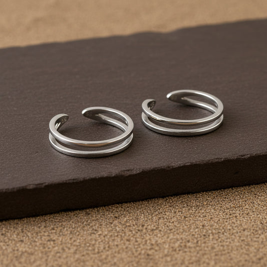 Silver Double Band Toe Ring | 925 Sterling Silver Adjustable Minimal Toe Ring for Women