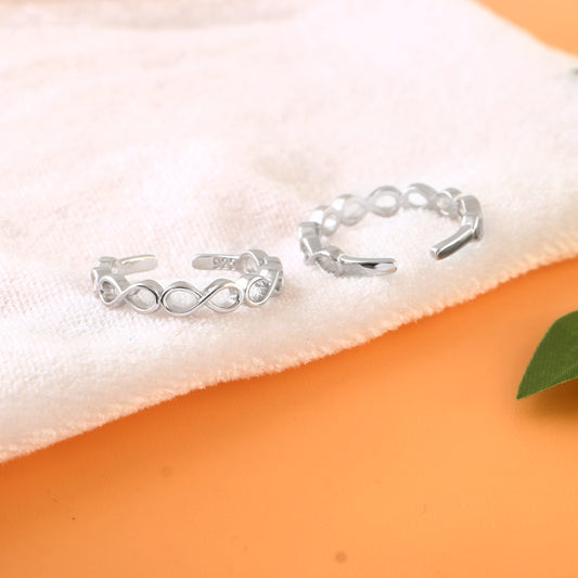 Silver Infinity Toe Ring | 925 Sterling Silver Adjustable Toe Ring for Women