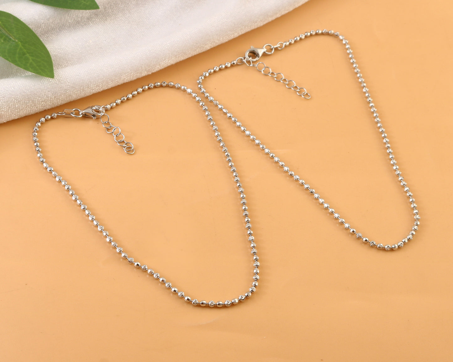 Sterling Silver Beaded Anklet | Adjustable Ball Chain Anklet | Minimal Everyday Jewelry