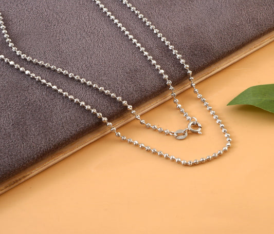 Sterling Silver Beaded Chain | 925 Silver Ball Chain Necklace for Men & Women