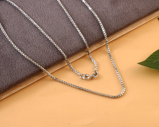 Sterling Silver Box Chain | 925 Silver Square Link Chain Necklace for Men & Women