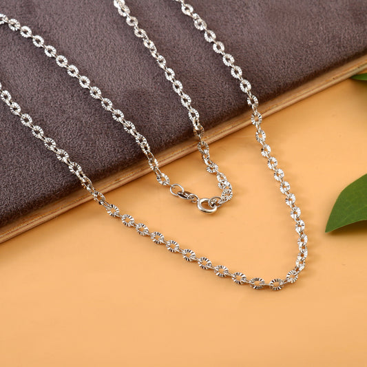 Sterling Silver Flower Cut Chain | 925 Silver Sunburst Link Necklace for Women & Men