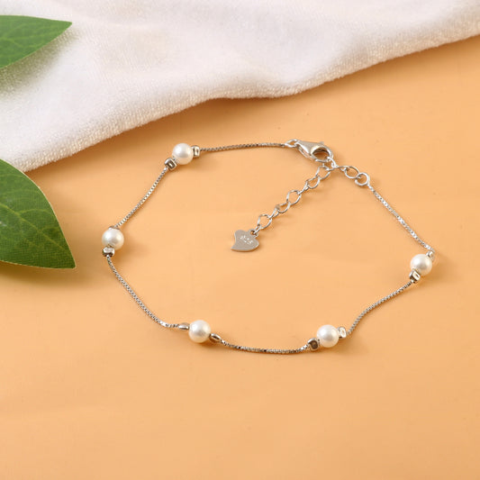 Silver Pearl Bracelet | Minimal Sterling Silver Bracelet for Women | Dainty Everyday Jewelry
