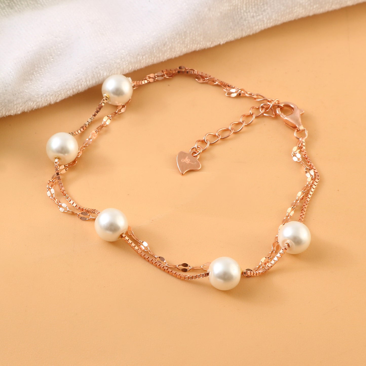 Rose Gold Double Chain Pearl Bracelet | 925 Silver Elegant Layered Bracelet for Women