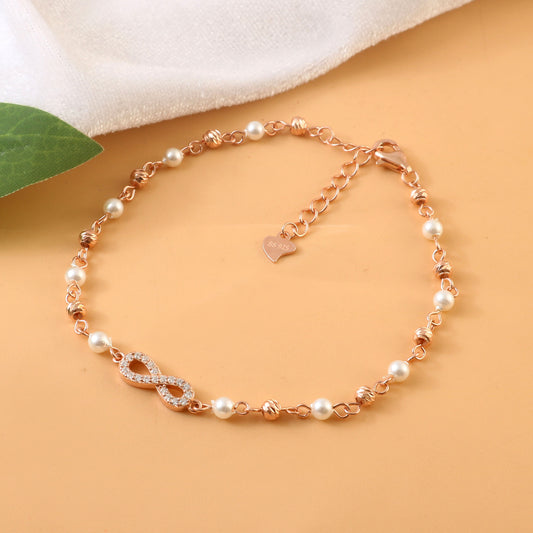 Rose Gold Infinity Pearl Bracelet | 925 Silver Elegant Symbolic Bracelet for Women