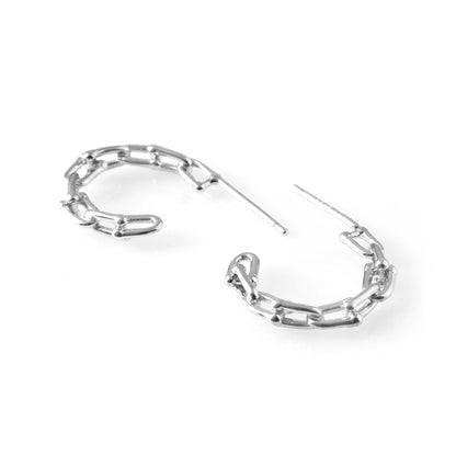 Sterling Silver Chain-Link Hoop Earrings – Minimal Geometric Stud Hoops for Women