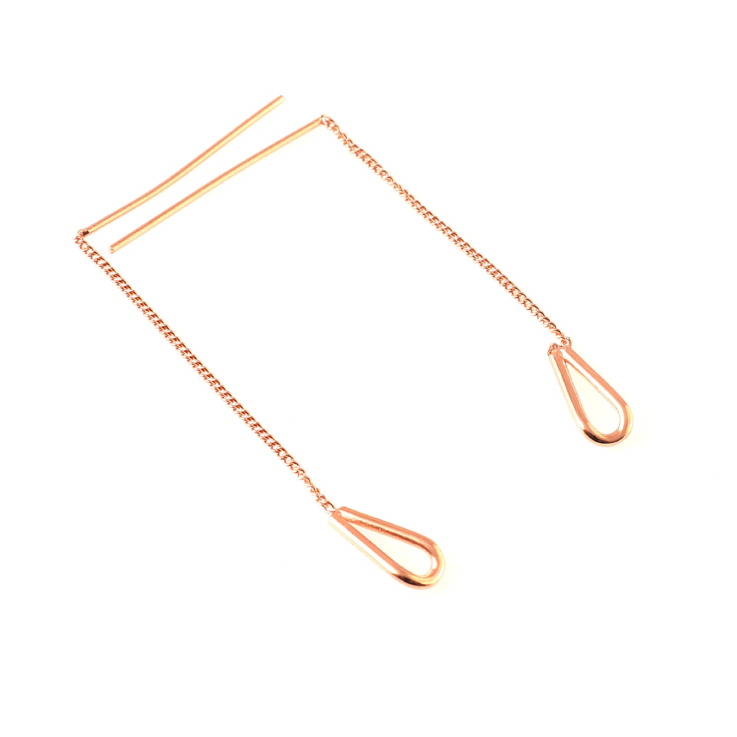 Rose Gold Teardrop Threader Earrings – Minimal Chain Drop Earrings in 925 Sterling Silver