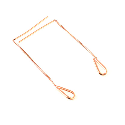 Rose Gold Teardrop Threader Earrings – Minimal Chain Drop Earrings in 925 Sterling Silver