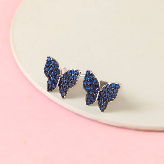Blue Butterfly Stud Earrings – Sapphire CZ Stones | 925 Sterling Silver Butterfly Earrings