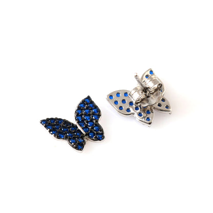 Blue Butterfly Stud Earrings – Sapphire CZ Stones | 925 Sterling Silver Butterfly Earrings