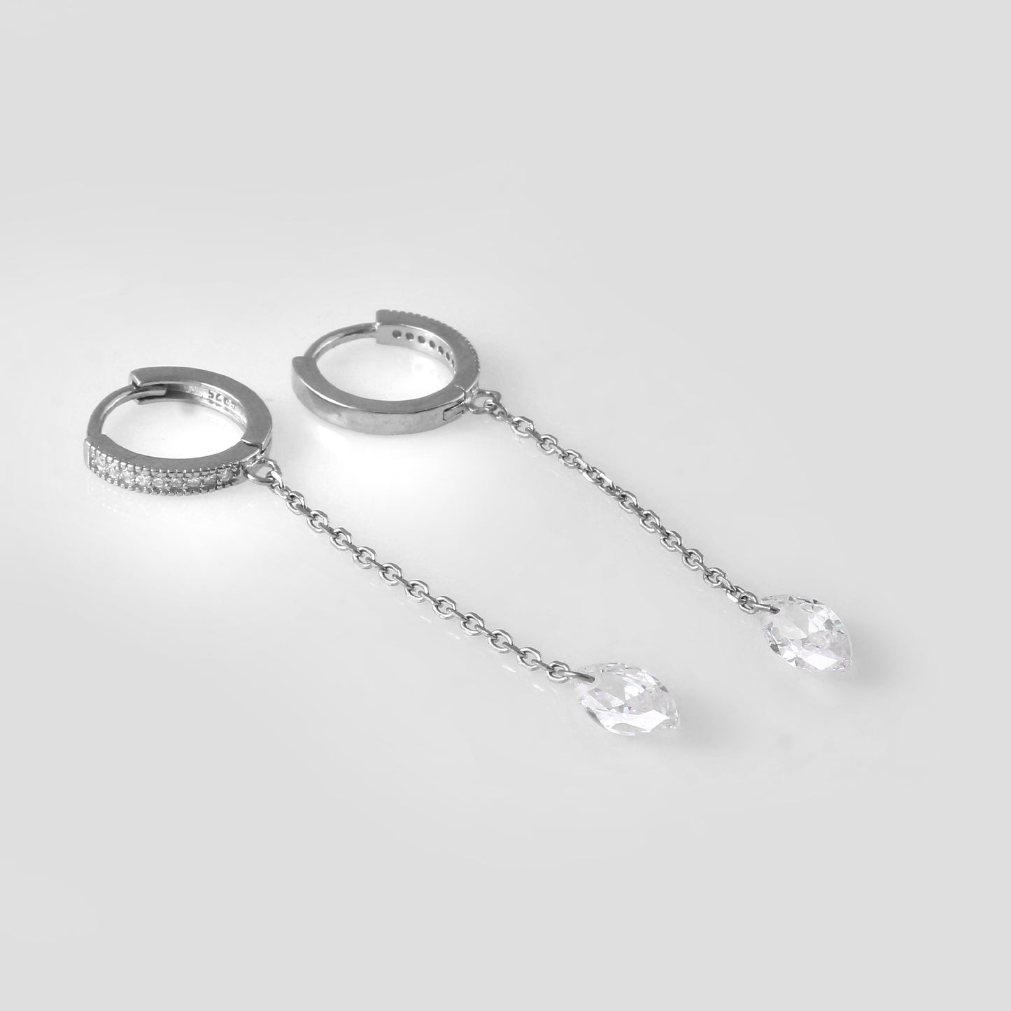 925 Silver Chain Drop Hoop Earrings – CZ Dangle Hoops with Teardrop Crystals | Elegant Statement Earrings