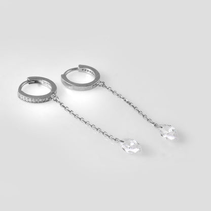 925 Silver Chain Drop Hoop Earrings – CZ Dangle Hoops with Teardrop Crystals | Elegant Statement Earrings