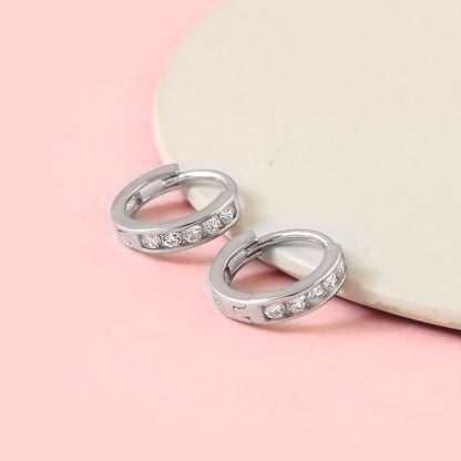 925 Sterling Silver CZ Huggie Hoop Earrings | Minimal Everyday Silver Hoops for Women