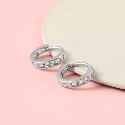 925 Sterling Silver CZ Huggie Hoop Earrings | Minimal Everyday Silver Hoops for Women