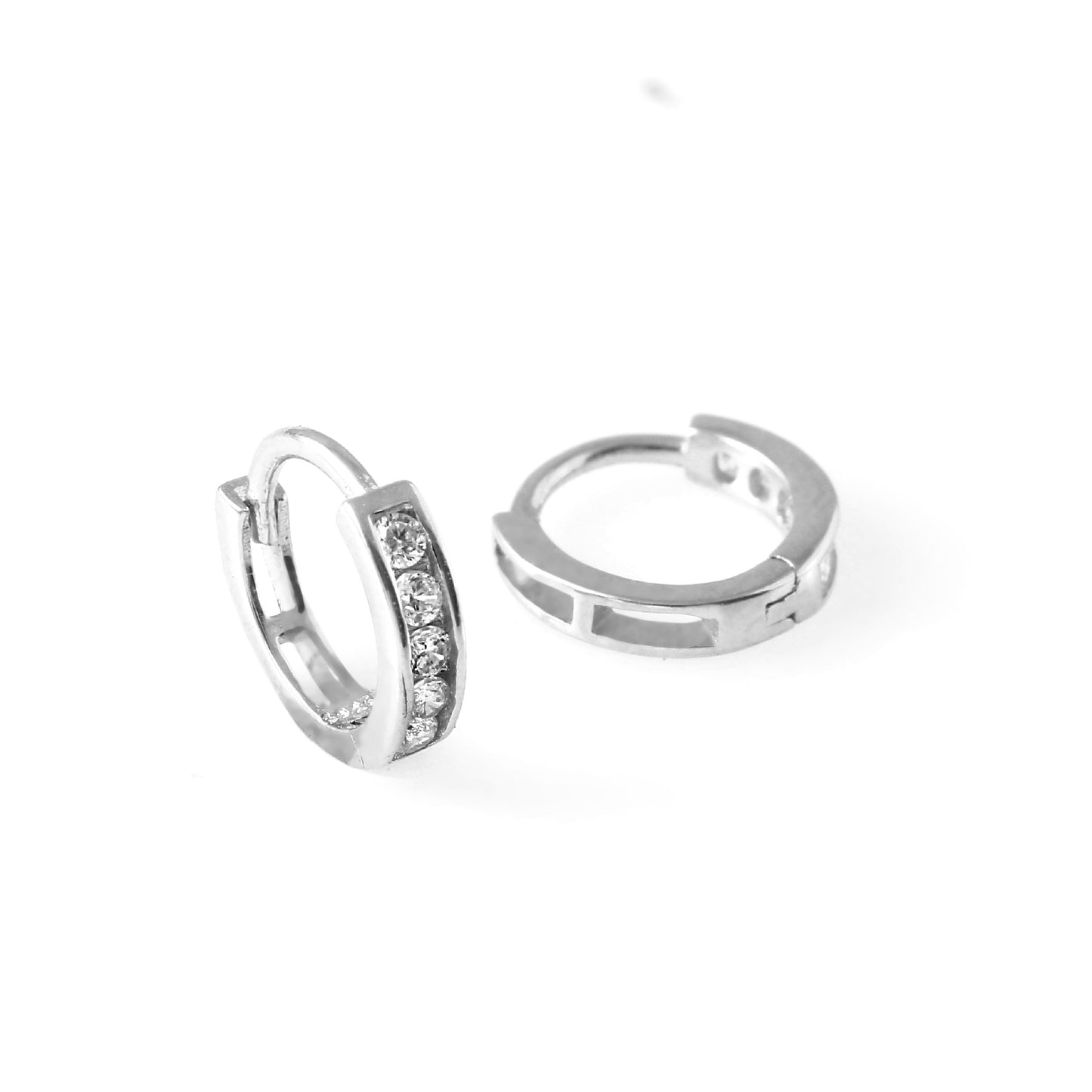 925 Sterling Silver CZ Huggie Hoop Earrings | Minimal Everyday Silver Hoops for Women
