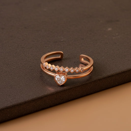 Rose Gold Heart Adjustable Ring | 925 Silver CZ Open Band Ring for Women