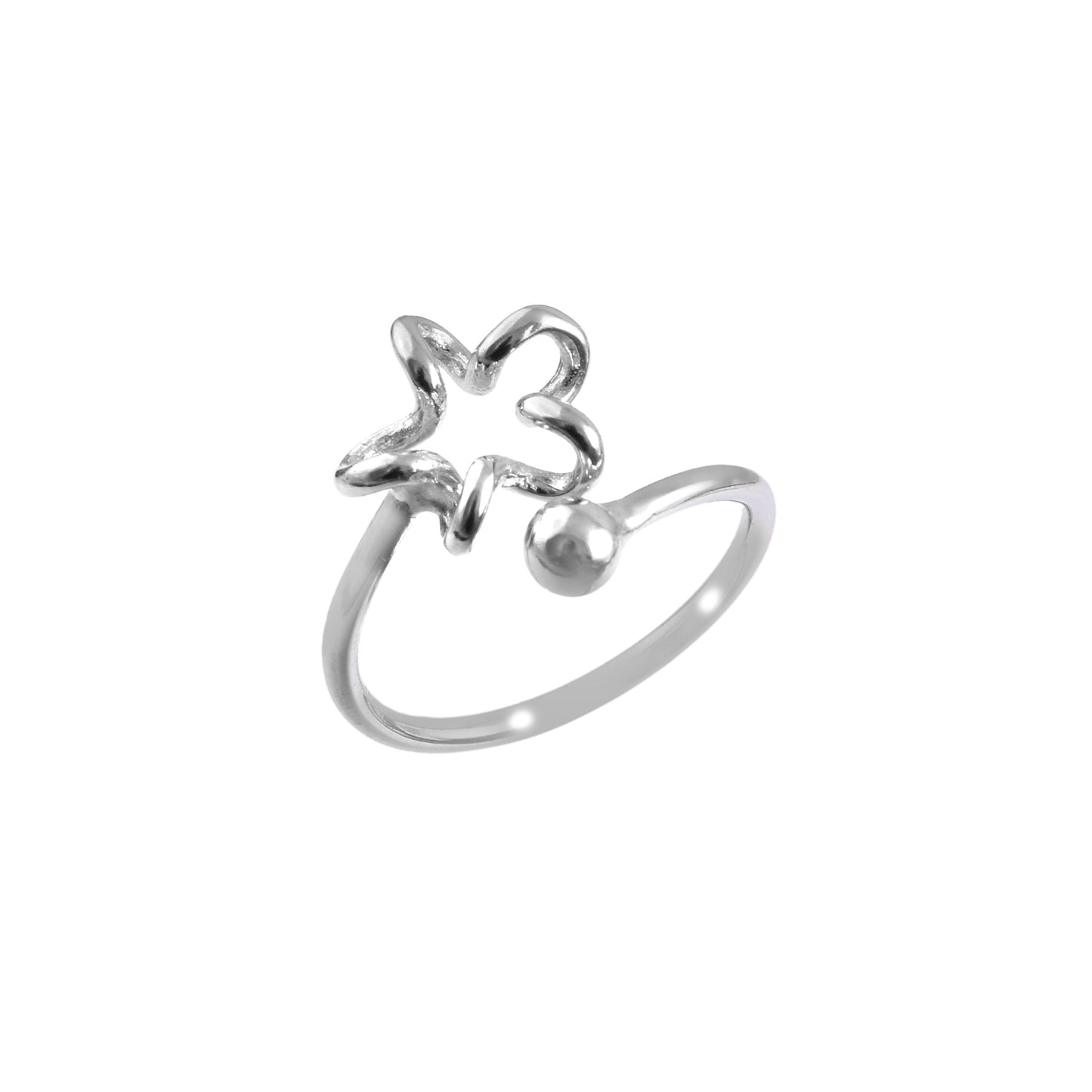 925 Silver Abstract Flower Ring | Minimal Open Band Sterling Silver Ring for Women