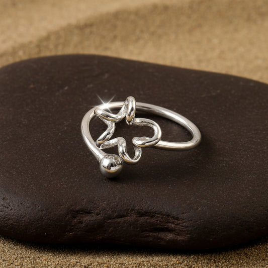 925 Silver Abstract Flower Ring | Minimal Open Band Sterling Silver Ring for Women