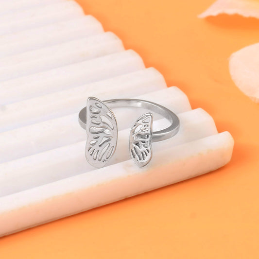 925 Silver Butterfly Wing Ring | Adjustable Sterling Silver Nature-Inspired Open Ring for Women