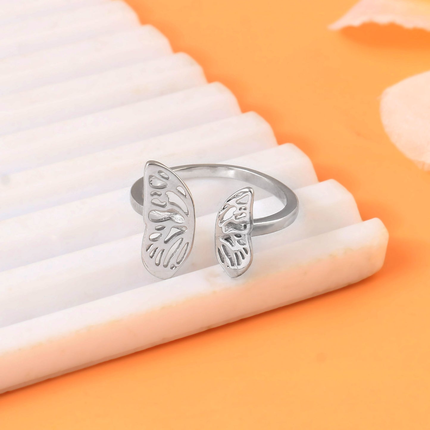 925 Silver Butterfly Wing Ring | Adjustable Sterling Silver Nature-Inspired Open Ring for Women