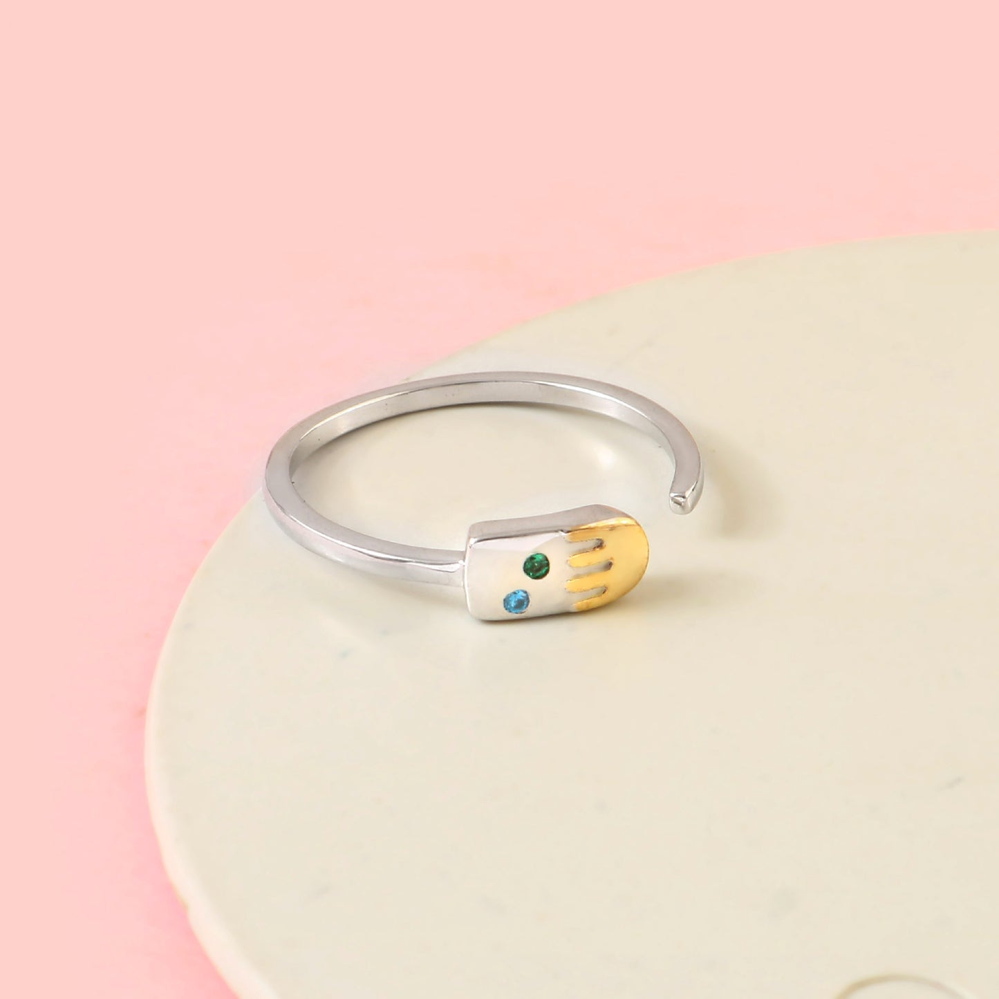 925 Sterling Silver Ice Cream Adjustable Ring | Handcrafted Dual-Tone Silver Ring | Cute Minimal Jewelry Gift