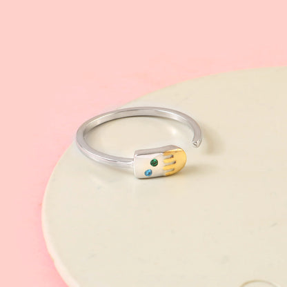 925 Sterling Silver Ice Cream Adjustable Ring | Handcrafted Dual-Tone Silver Ring | Cute Minimal Jewelry Gift