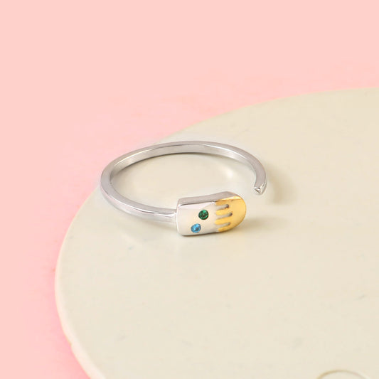 925 Sterling Silver Ice Cream Adjustable Ring | Handcrafted Dual-Tone Silver Ring | Cute Minimal Jewelry Gift