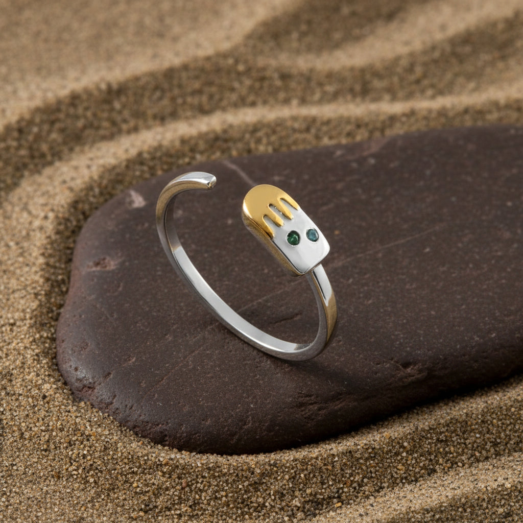 925 Sterling Silver Ice Cream Adjustable Ring | Handcrafted Dual-Tone Silver Ring | Cute Minimal Jewelry Gift