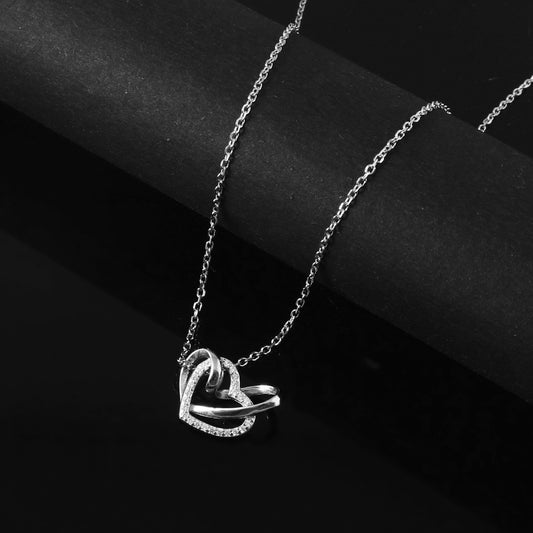 Sterling Silver Interlocked Heart Pendant Necklace