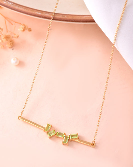 Gold-Plated Lemon Quartz Bar Pendant Necklace – Modern Gemstone Minimalist Jewelry