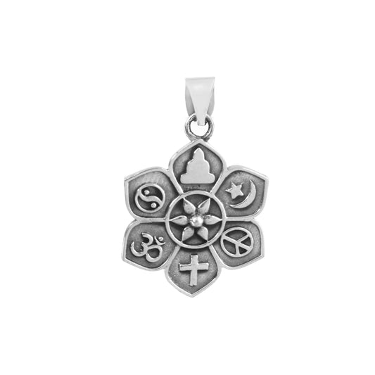 Sterling Silver Unity Symbol Pendant – Multi-Faith Flower Design
