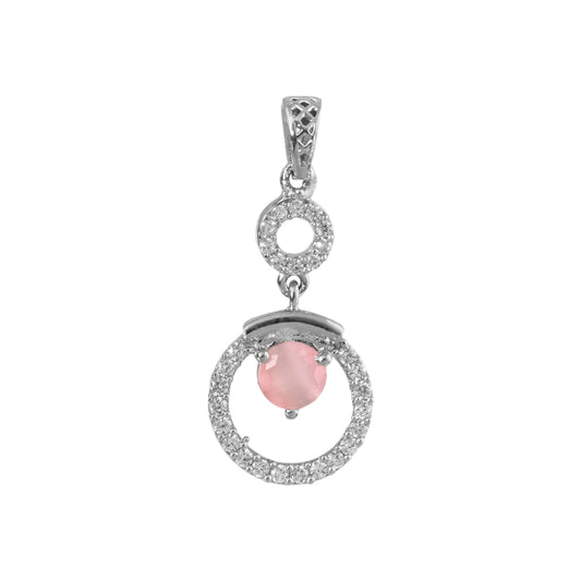 Sterling Silver Pink Cat's Eye Pendant with Zircon Halo