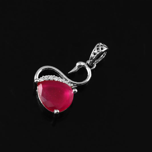 Swan-Inspired Ruby Pendant in Sterling Silver