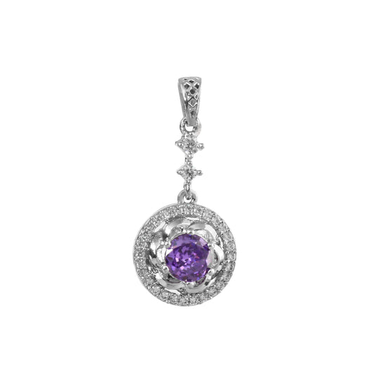 Amethyst Lotus Drop Pendant in 925 Silver