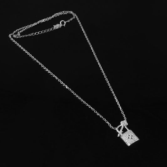 Lock & Key CZ Silver Pendant Necklace