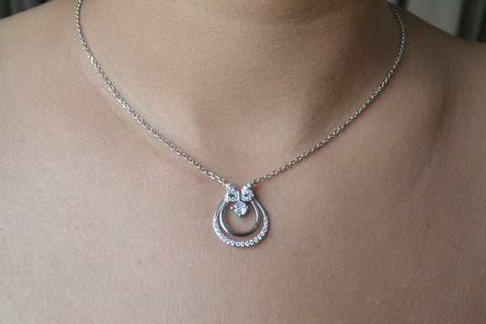 Sterling Silver Bow Teardrop Pendant Necklace