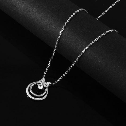 Sterling Silver Bow Teardrop Pendant Necklace