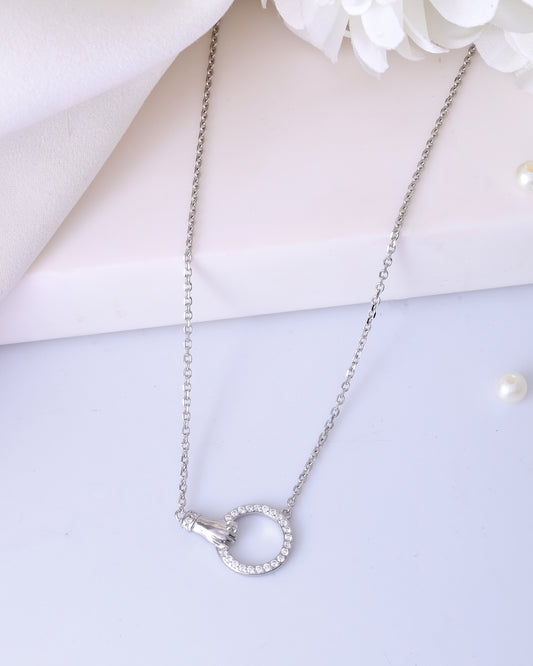 Sterling Silver Hand-Held Circle Pendant Necklace