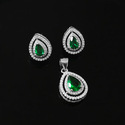 Teardrop Emerald Green Pendant Set